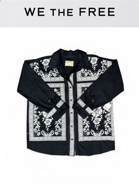 FREE PEOPLE WE THE FREE BLACK EMBROIDERED RANCHER SHIRT JACKET BOHO WESTERN NWT